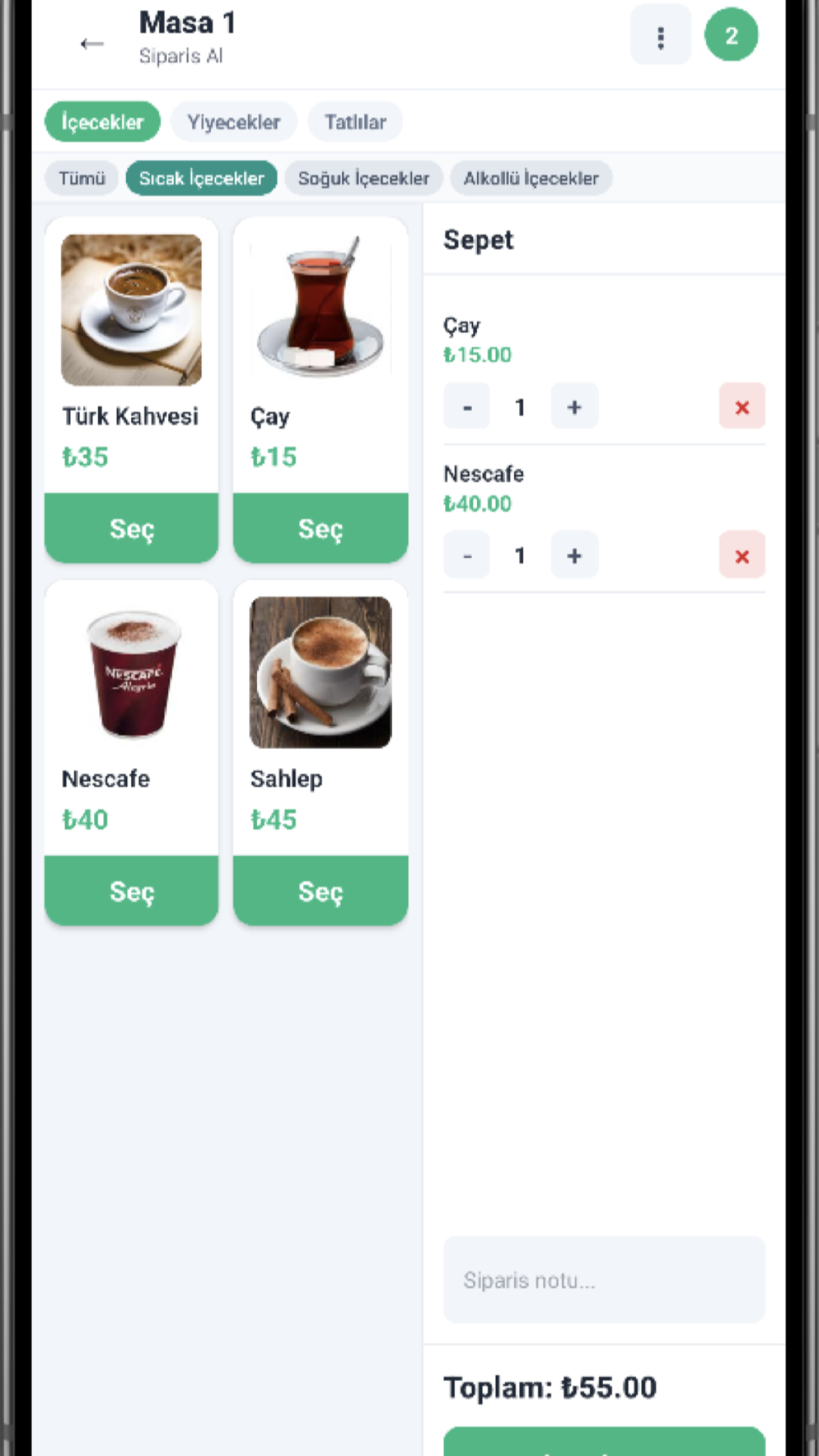 Garson Uygulamasi - Siparis Alma